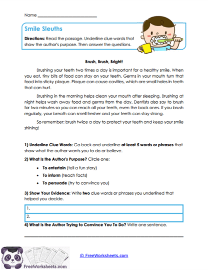 Smile Sleuths Worksheet