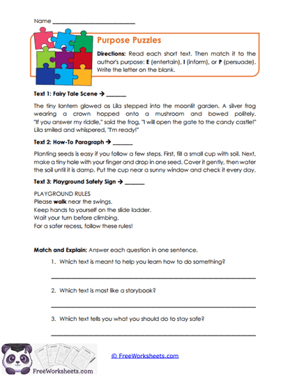Purpose Puzzles Worksheet