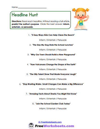 Headline Hunt Worksheet