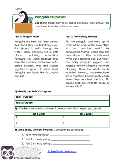 Penguin Purposes Worksheet