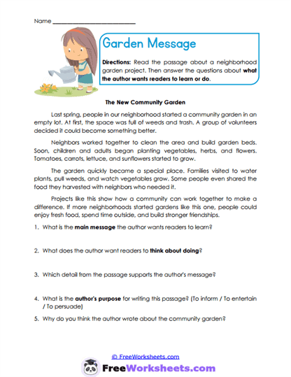 Garden Message Worksheet