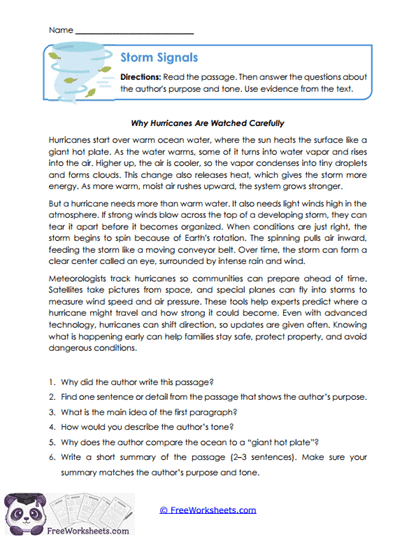 Storm Signals Worksheet