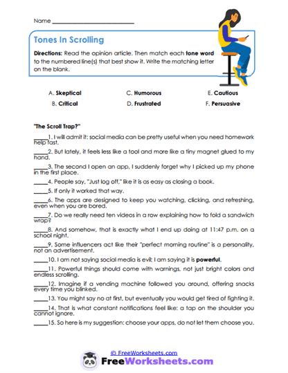 Tones In Scrolling Worksheet
