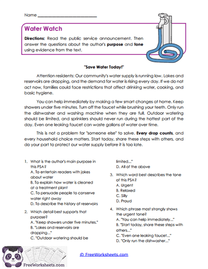 Water Watch Worksheet