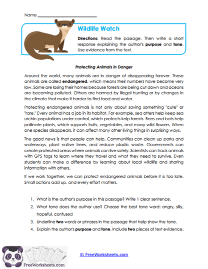 Wildlife Watch Worksheet