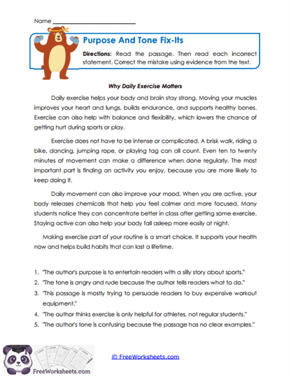Purpose And Tone Fix-Its Worksheet