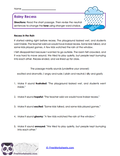 Rainy Recess Worksheet