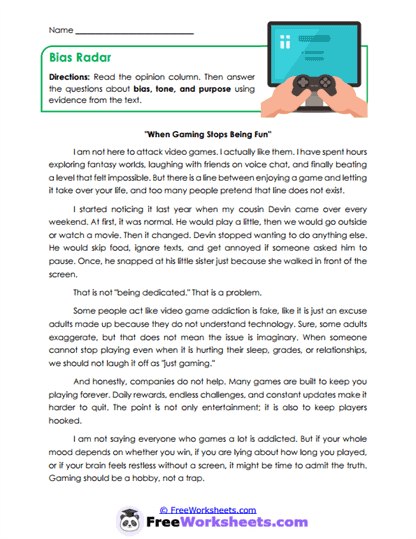 Bias Radar Worksheet