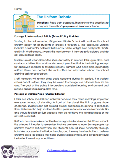The Uniform Debate Worksheet