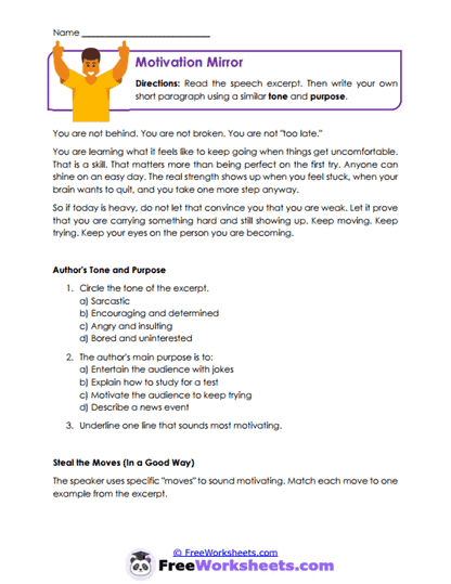 Motivation Mirror Worksheet