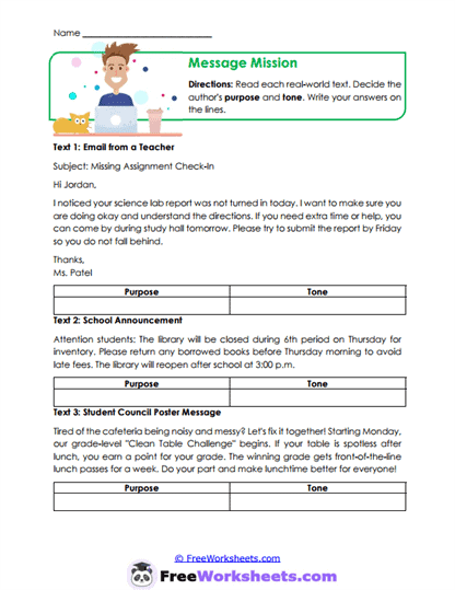 Message Mission Worksheet
