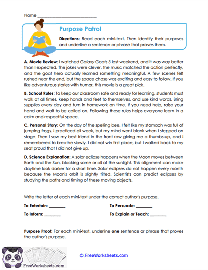 Purpose Patrol Worksheet