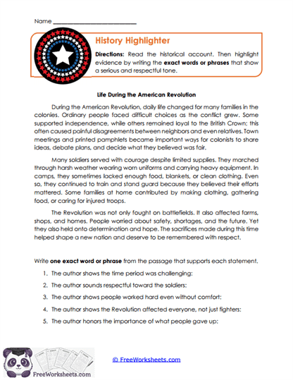 History Highlighter Worksheet