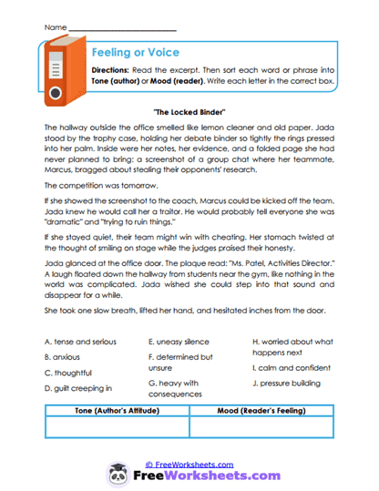 Feeling or Voice Worksheet
