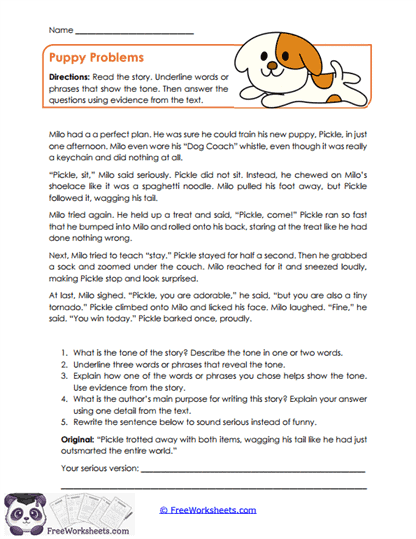Puppy Problems Worksheet