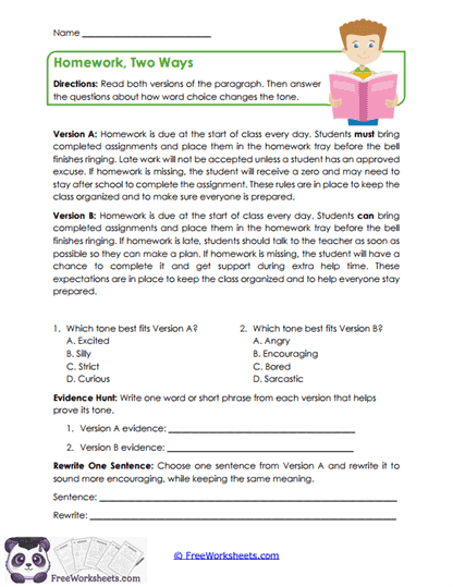 Homework, Two Ways Worksheet