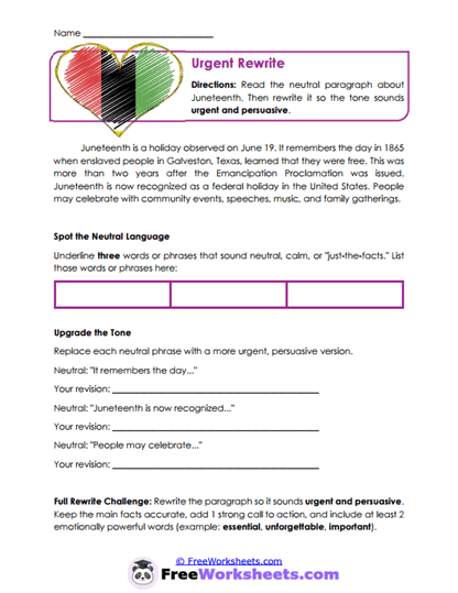 Urgent Rewrite Worksheet