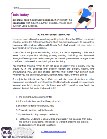 Join Today Worksheet