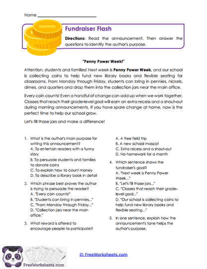 Fundraiser Flash Worksheet