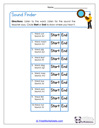 Sound Finder Worksheet