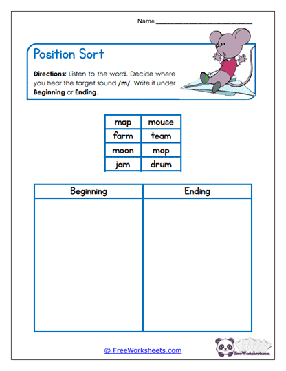 Position Sort Worksheet