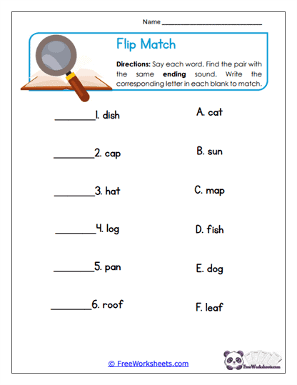 Flip Match Worksheet