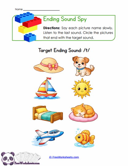 Ending Sound Spy Worksheet