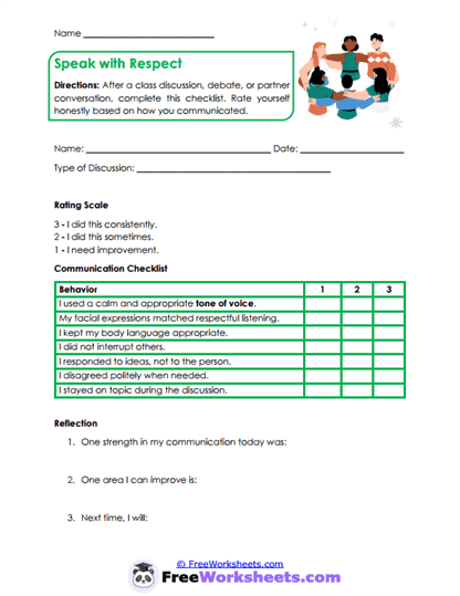 Respectful Speaking Worksheet
