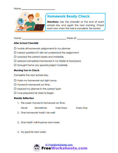Homework Habits Worksheet