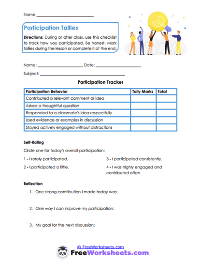 Participation Tracker Worksheet