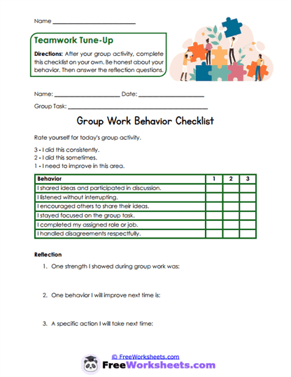 Teamwork Skills Worksheet