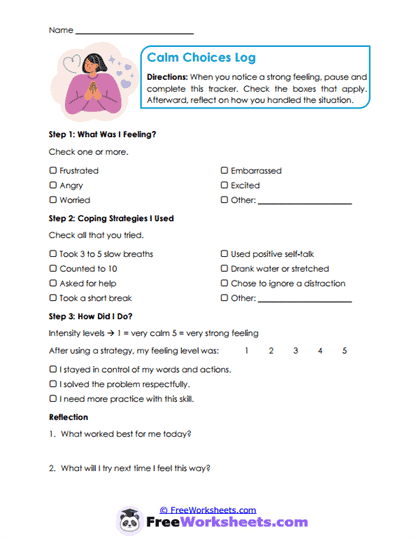 Calm Responses Worksheet