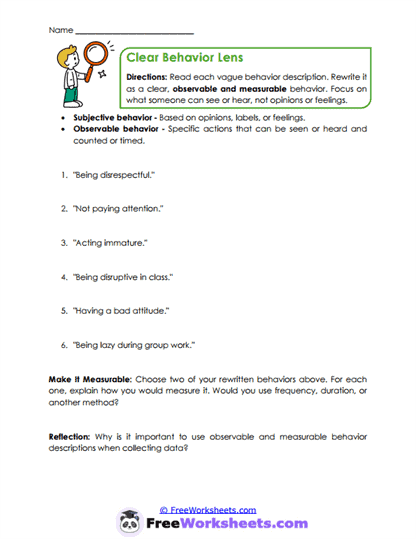 Behavior Clarity Worksheet