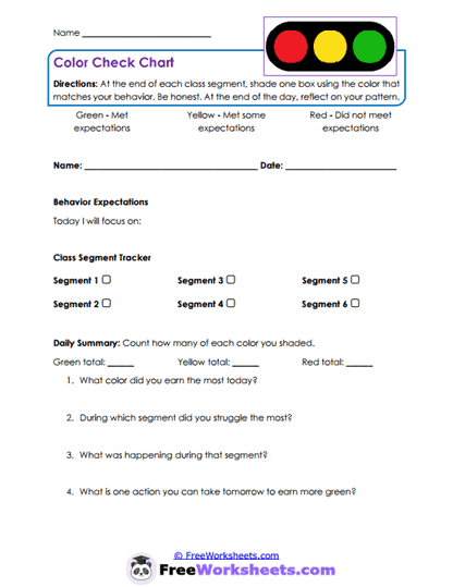 Color Signals Worksheet