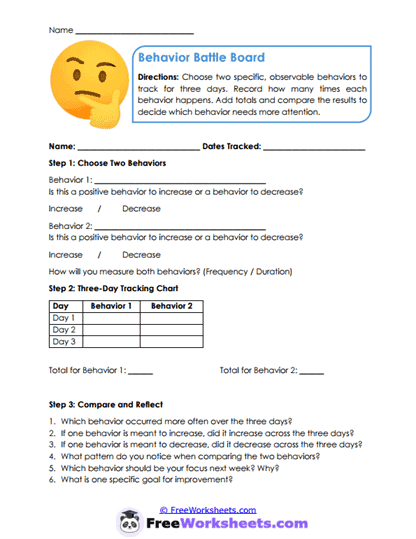 Behavior Compare Worksheet