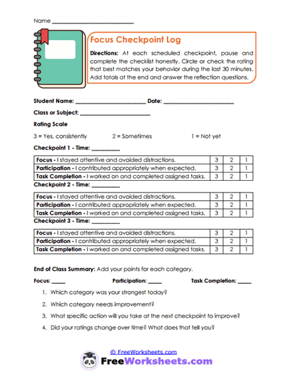 Focus Checkpoints Worksheet