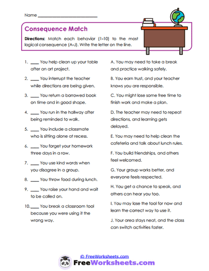 Consequence Match Worksheet