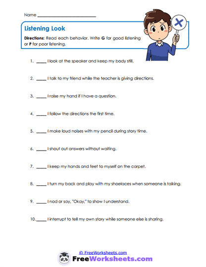 Listening Look Worksheet