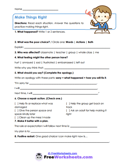 My Behavior Plan Worksheet