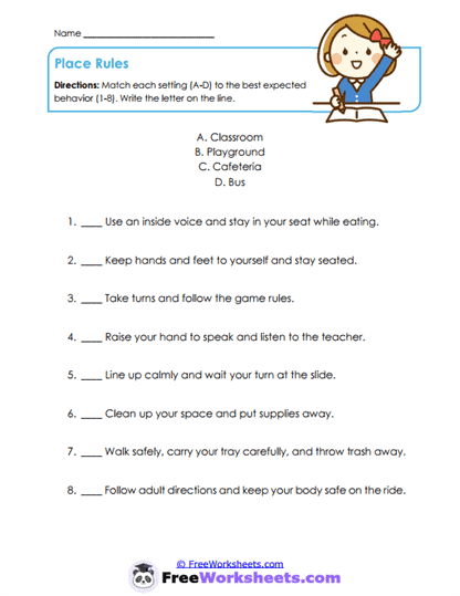 Place Rules Worksheet