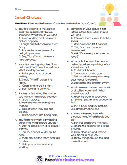 Smart Choices Worksheet