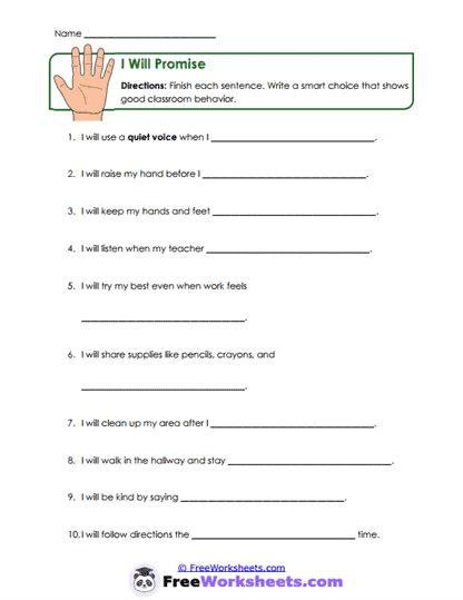 I Will Promise Worksheet