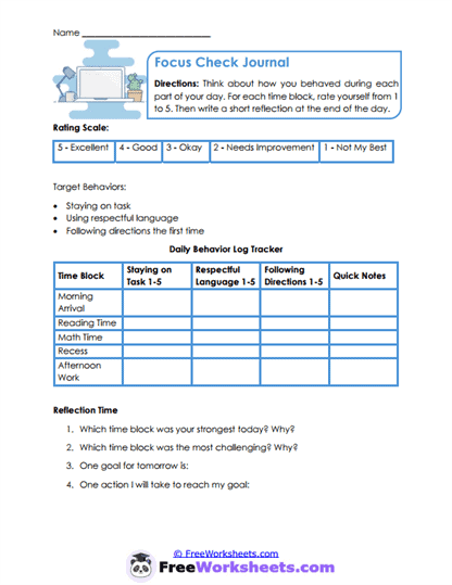 Daily Focus Worksheet