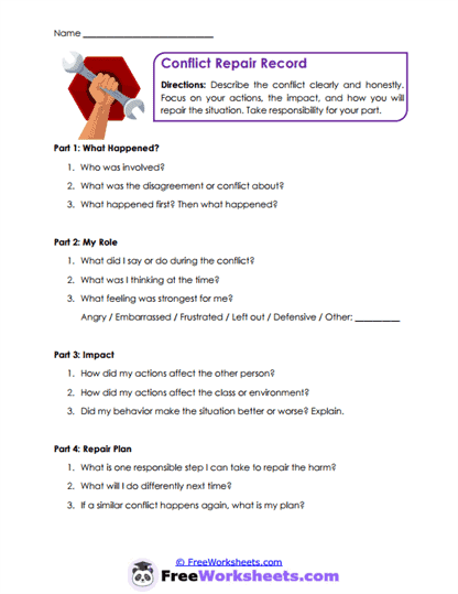 Conflict Repair Worksheet