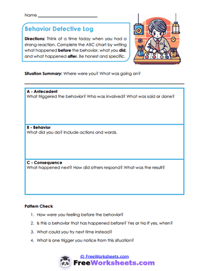 Behavior Clues Worksheet