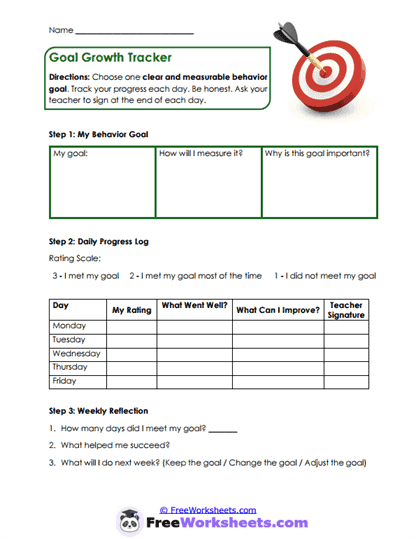 Goal Growth Worksheet