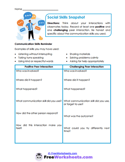 Social Snapshot Worksheet