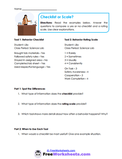 Tool Comparison Worksheet