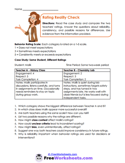 Rating Differences Worksheet