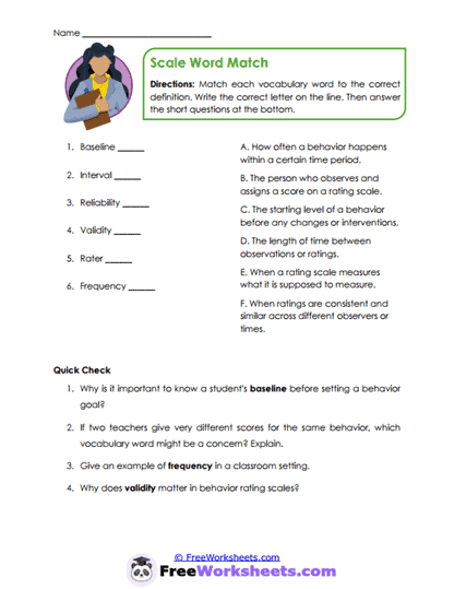 Scale Vocabulary Worksheet
